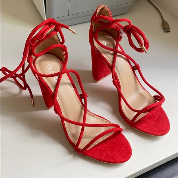 Red Boohoo Lace Up Heels - Picture 2 of 2